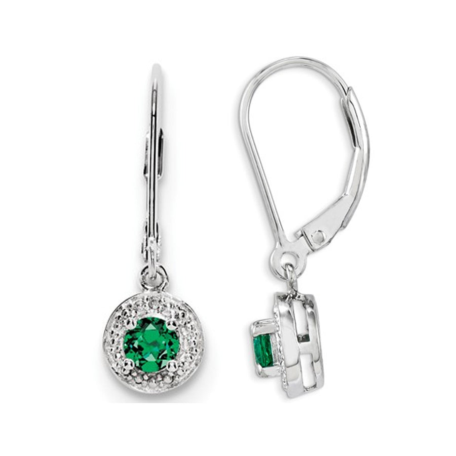 Lab-Created Emerald Leverback Drop Earrings in Sterling Silver Image 1