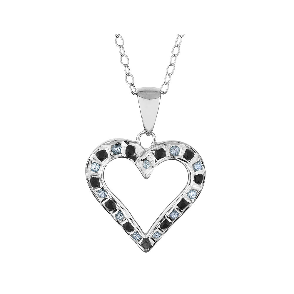 Black and White Accent Diamond Heart Pendant Necklace 18 Inches in Sterling Silver with Chain Image 1