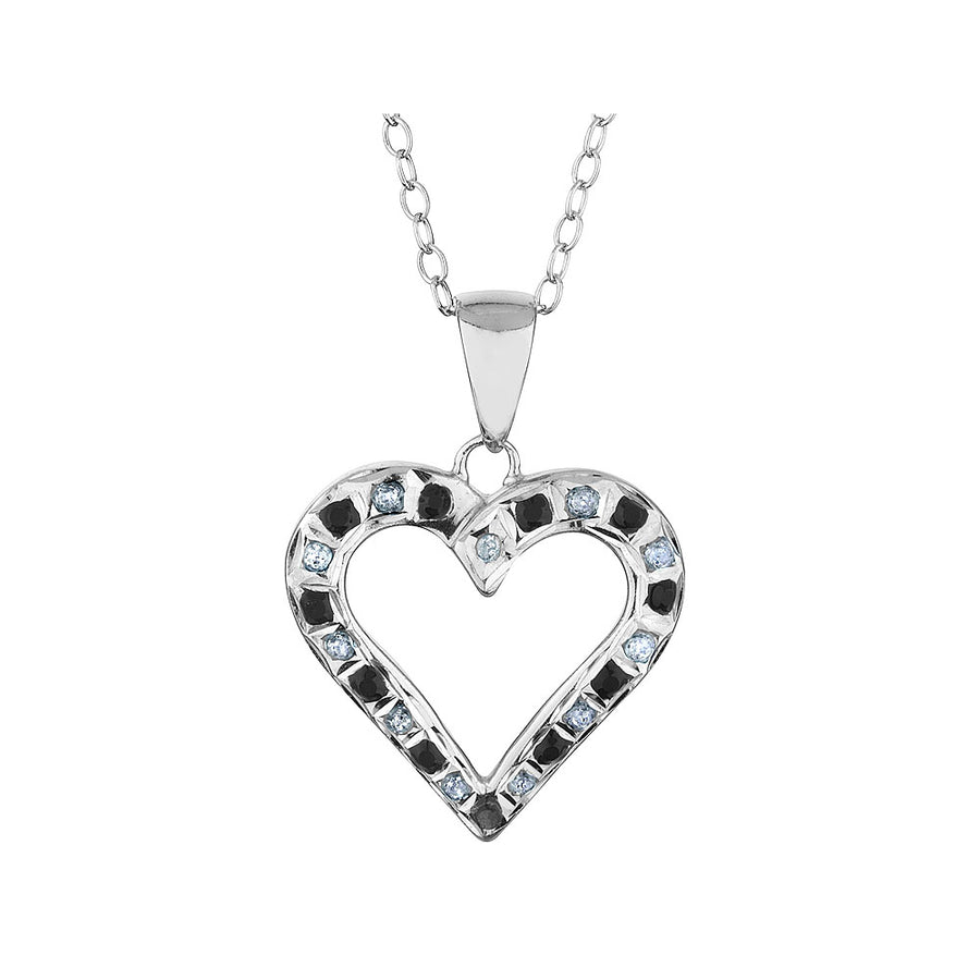 Black and White Accent Diamond Heart Pendant Necklace 18 Inches in Sterling Silver with Chain Image 1