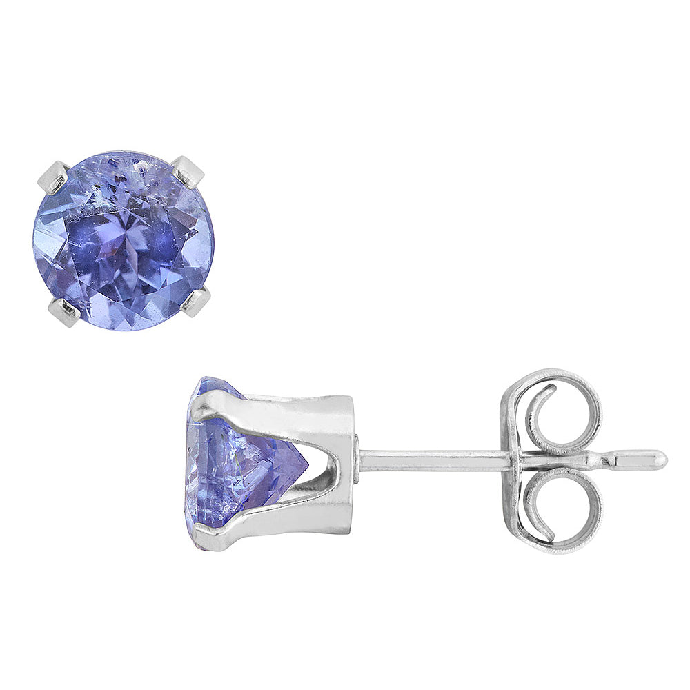 Tanzanite Solitaire Stud Earrings 3/4 Carat (ctw) in Sterling Silver Image 2