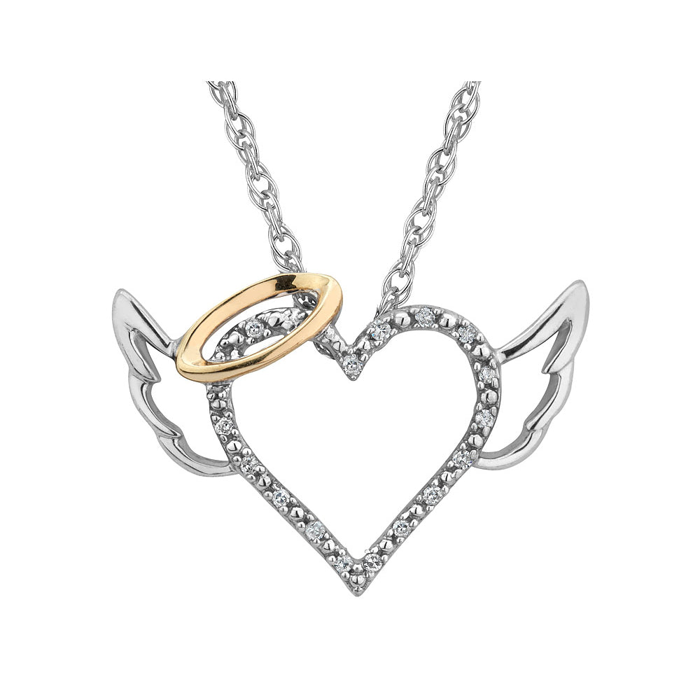 Sterling Silver Angel Heart Pendant Necklace with Chain Image 1