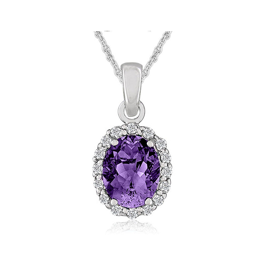Amethyst Drop Pendant Necklace with Simulated White Topaz in Sterling Silver with Chain Image 1