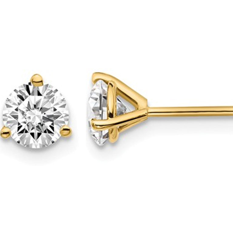 1.00 Carat (ctw VS2-Si1 D-E-F) Lab Grown Diamond Solitaire Stud Earrings in 14K Yellow Gold 3-Prong Image 1