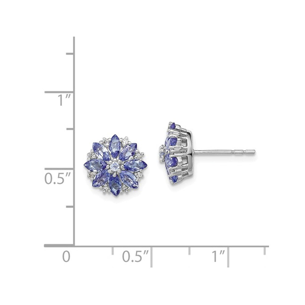 1.20 Carat (ctw) Tanzanite Flower Earrings in Sterling Silver with Accent Diamonds Image 2