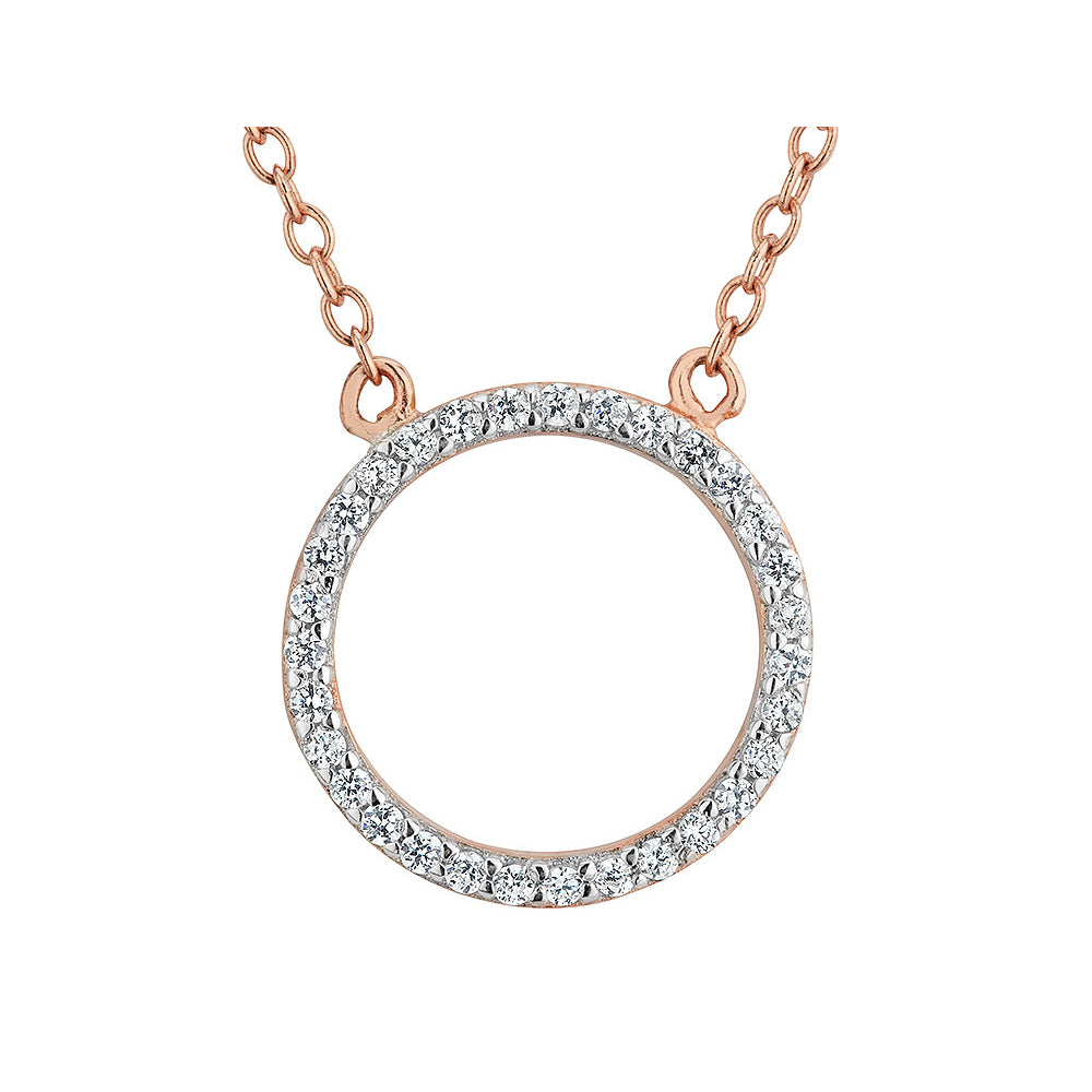 Synthetic White Topaz Circle Pendant Necklace in Sterling Silver with Rose Gold Plating with Chain Image 1