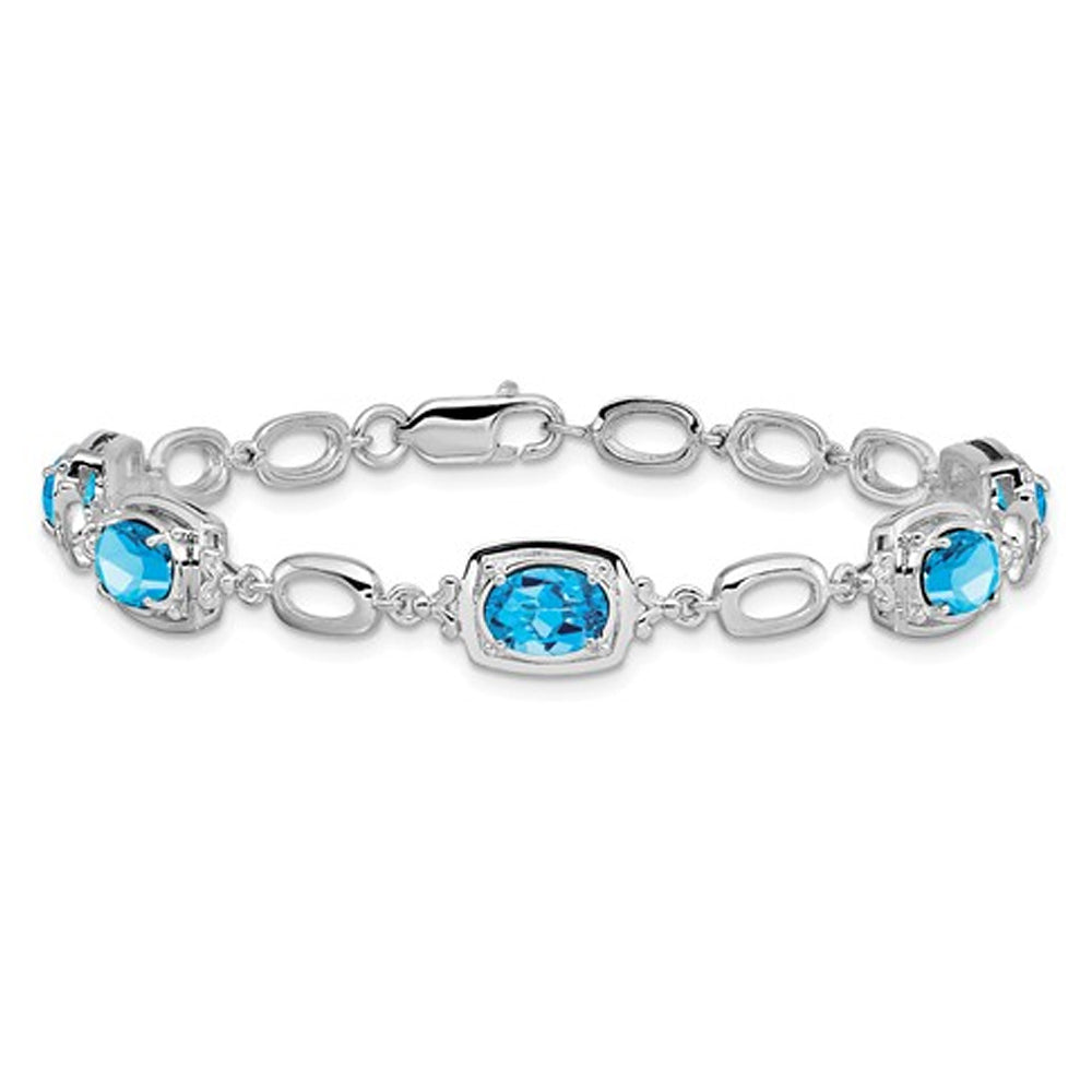 9/10 Carat Swiss Blue Topaz Link Bracelet in Sterling Silver Image 1