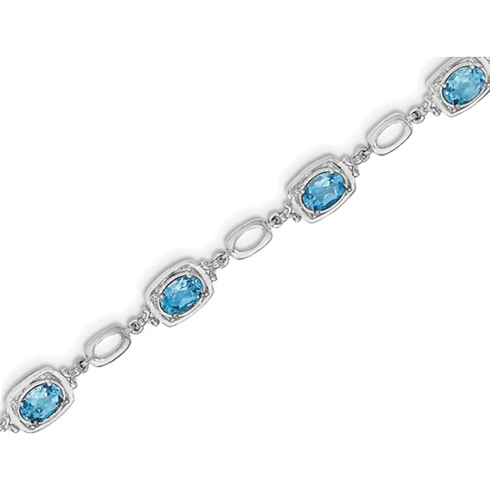 9/10 Carat Swiss Blue Topaz Link Bracelet in Sterling Silver Image 2