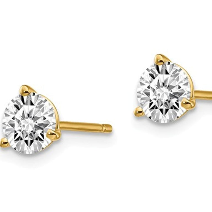 1.00 Carat (ctw VS2-Si1 D-E-F) Lab Grown Diamond Solitaire Stud Earrings in 14K Yellow Gold 3-Prong Image 3