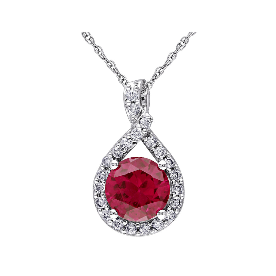 Lab-Created Ruby and Diamond Infinity Pendant Necklace 1.80 Carat (ctw) in 10K White Gold with chain Image 1