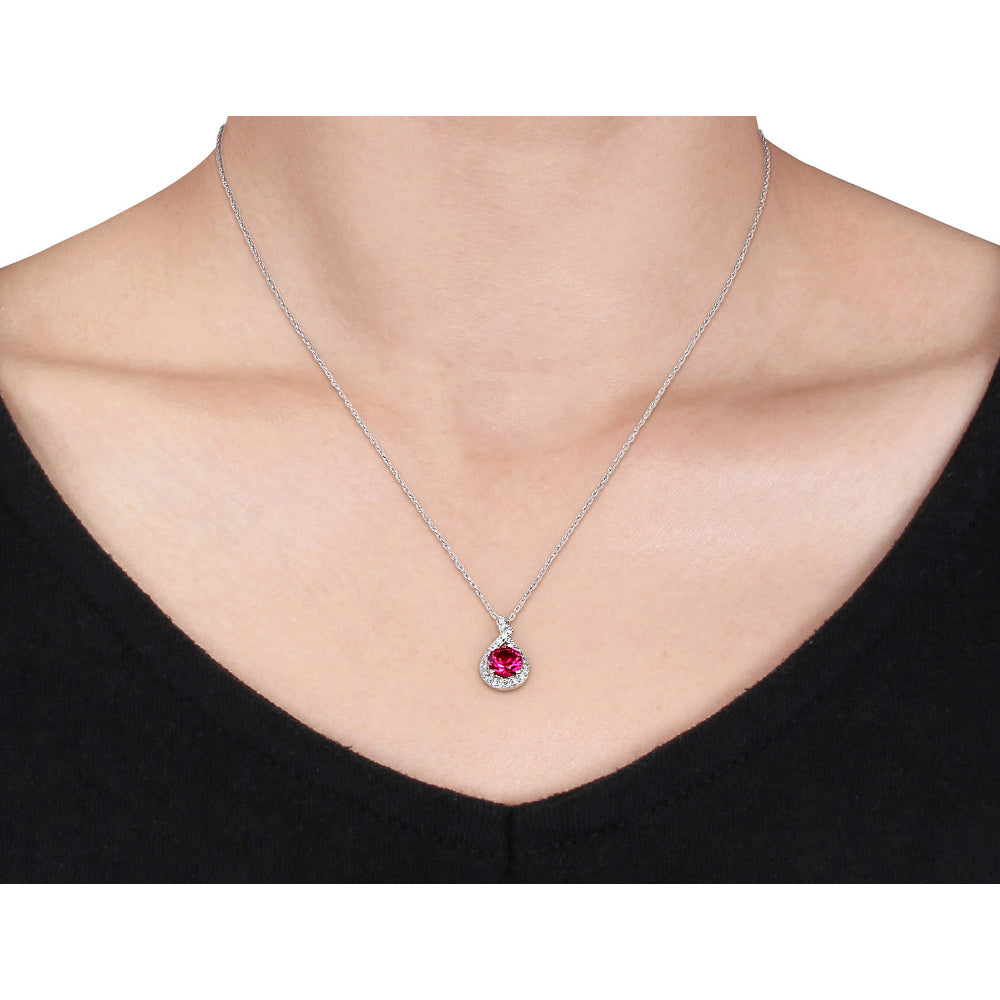 Lab-Created Ruby and Diamond Infinity Pendant Necklace 1.80 Carat (ctw) in 10K White Gold with chain Image 2