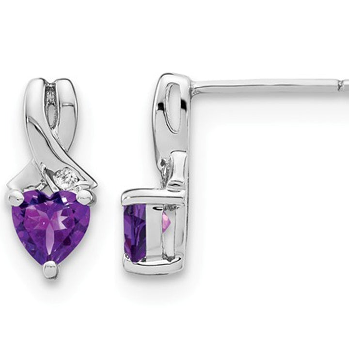 4/5 Carat (ctw) Amethyst Heart Earrings in Sterling Silver Image 1