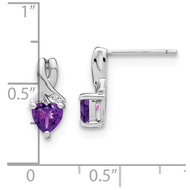 4/5 Carat (ctw) Amethyst Heart Earrings in Sterling Silver Image 2