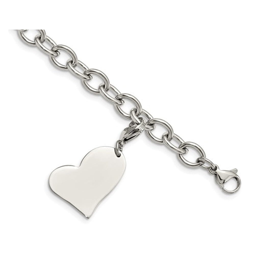 Stainless Steel Heart Charm Link Bracelet 8 Inches Image 1