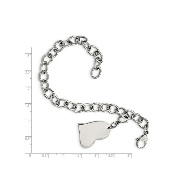 Stainless Steel Heart Charm Link Bracelet 8 Inches Image 2