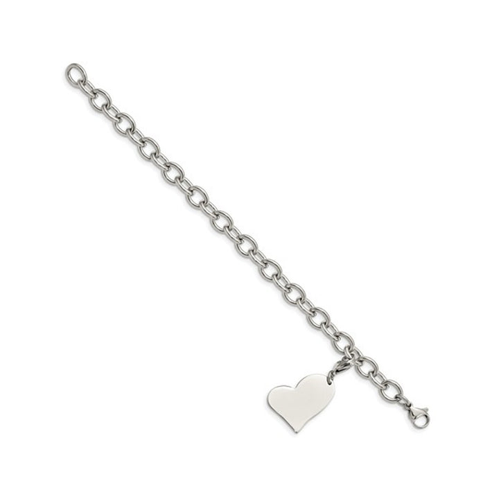 Stainless Steel Heart Charm Link Bracelet 8 Inches Image 3