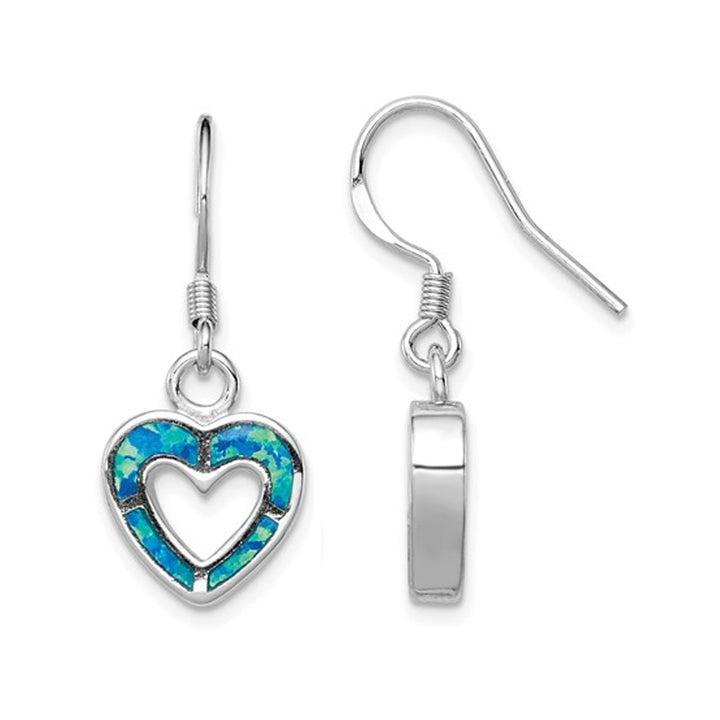 Created Synthetic Blue Opal Heart Earrings in Sterling Silver Image 1