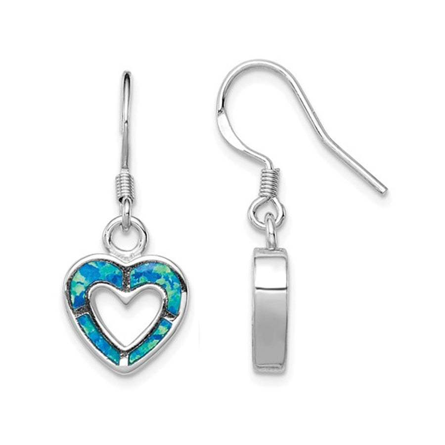 Created Synthetic Blue Opal Heart Earrings in Sterling Silver Image 1