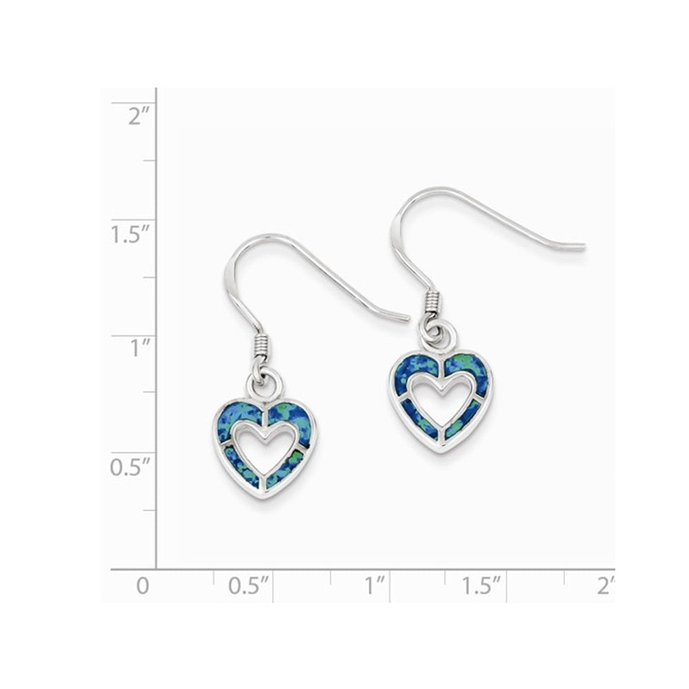 Created Synthetic Blue Opal Heart Earrings in Sterling Silver Image 2