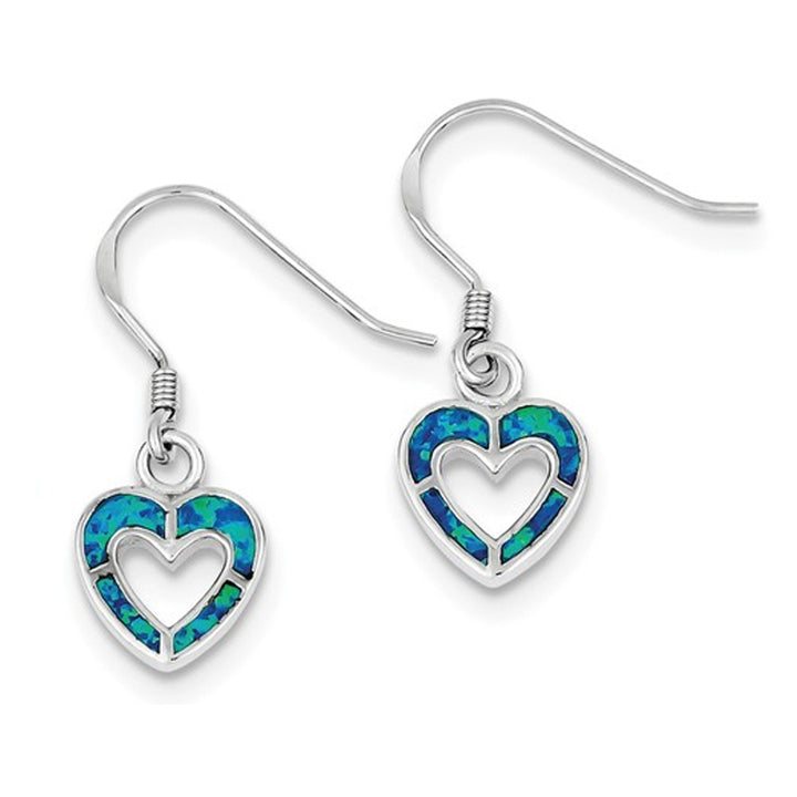 Created Synthetic Blue Opal Heart Earrings in Sterling Silver Image 3