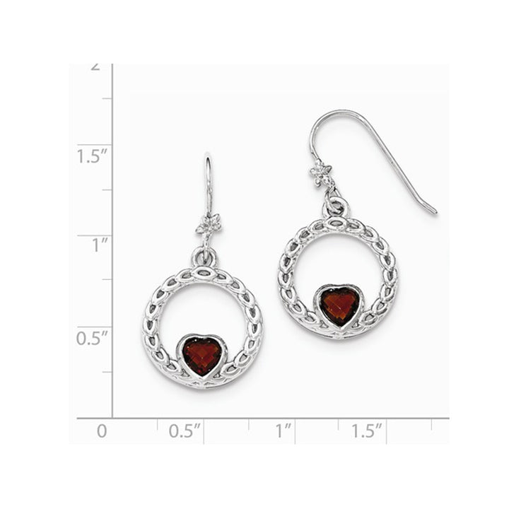 1.20 Carat (ctw) Garnet Heart Dangle Circle Earrings in Sterling Silver Image 3