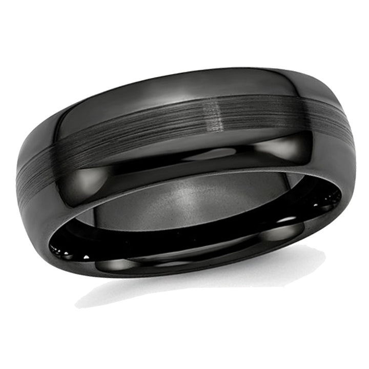 Chisel Black Ceramic 8mm Brushed and Polished Wedding Band Ring Image 1