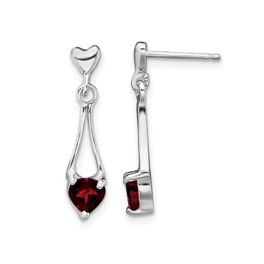 1/5 Carat (ctw) Garnet Heart Drop Dangle Earrings in Sterling Silver Image 1