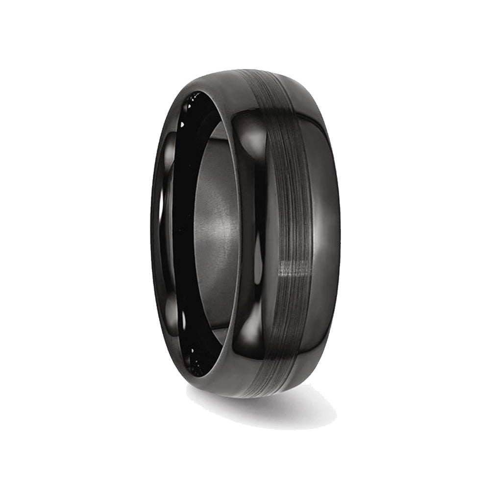 Chisel Black Ceramic 8mm Brushed and Polished Wedding Band Ring Image 3