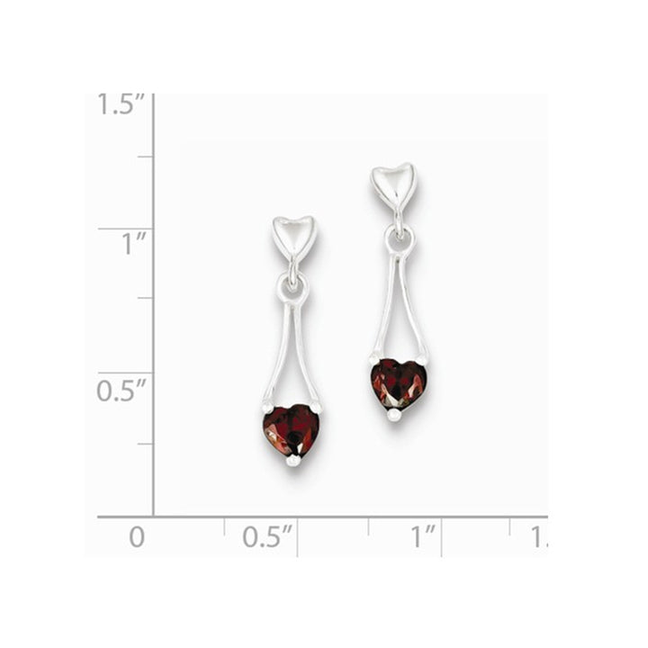 1/5 Carat (ctw) Garnet Heart Drop Dangle Earrings in Sterling Silver Image 2