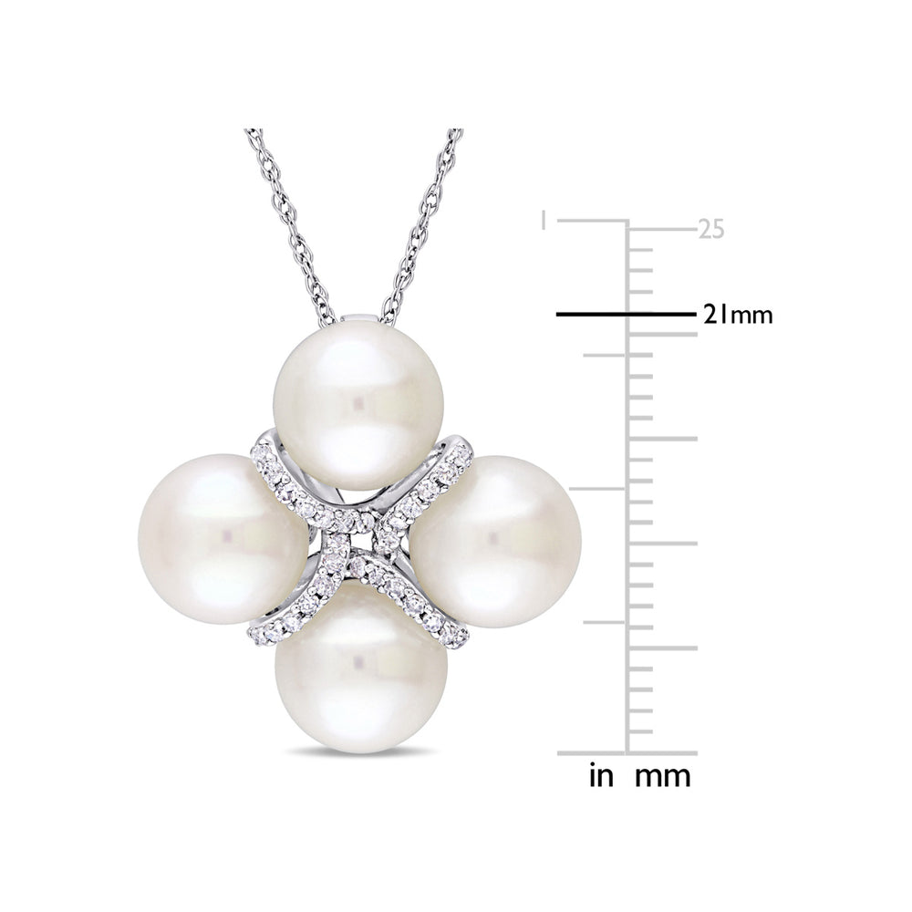 8-8.5mm Freshwater Cultured Pearl and Diamond 1/7 Carat (ctw) Crossover Pendant Necklace in 10K White Gold with Chain Image 2