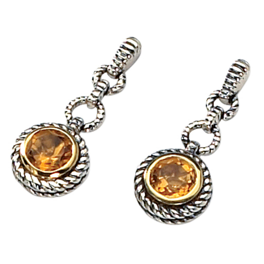 Yellow Citrine Gemstone 1.50 Carat (ctw) Drop Earrings in Sterling Silver with 14K Gold Accents Image 2