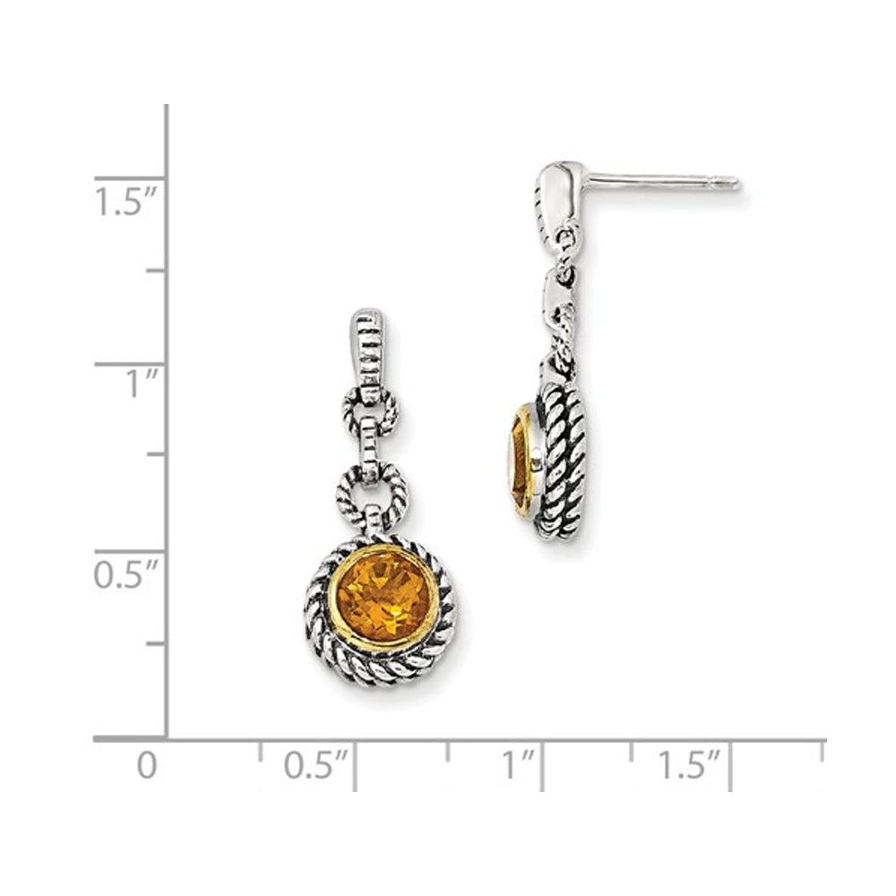 Yellow Citrine Gemstone 1.50 Carat (ctw) Drop Earrings in Sterling Silver with 14K Gold Accents Image 3