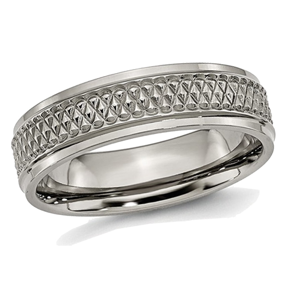 Mens Titanium Ridged Edge Weave 6mm Wedding Band Ring Image 1