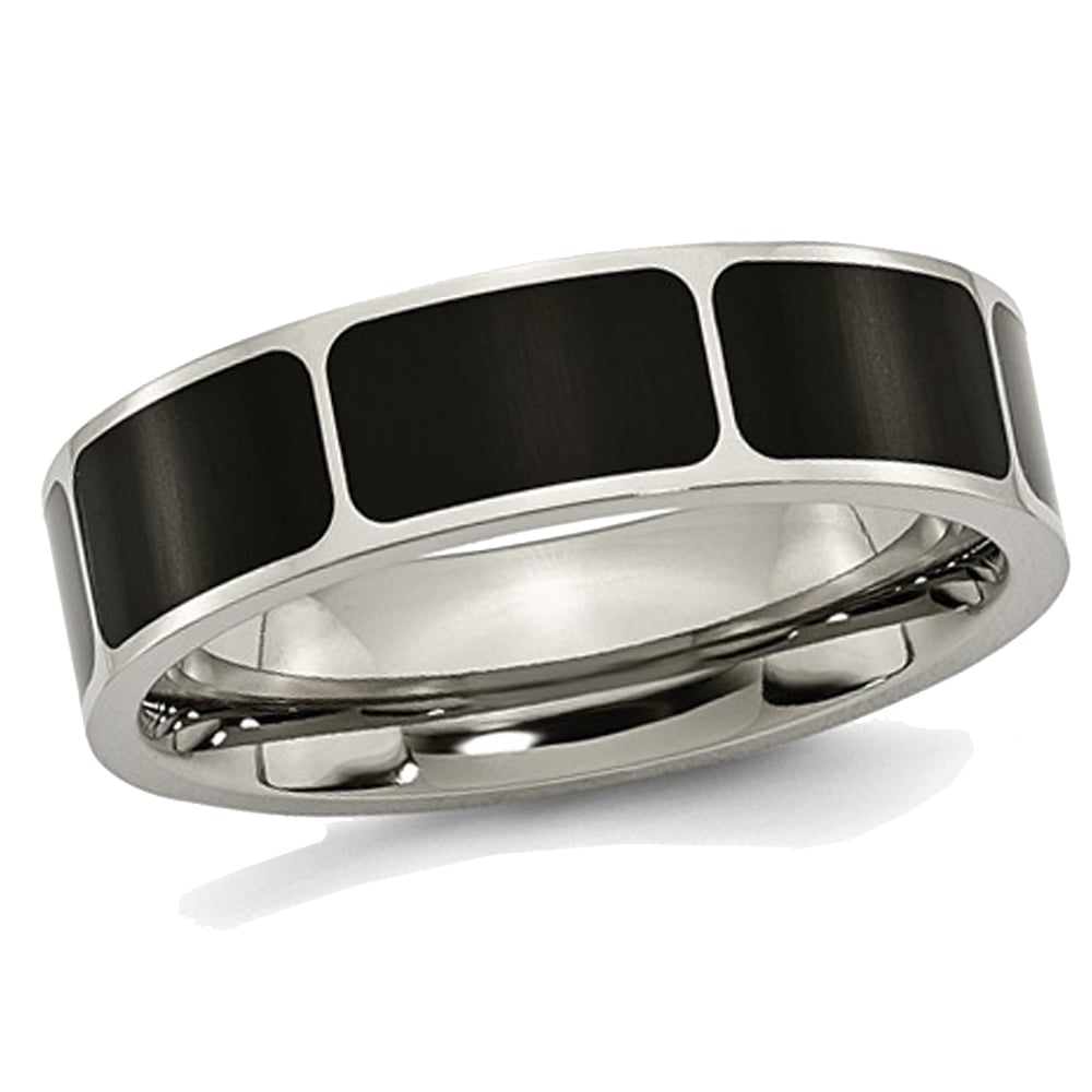 Mens Titanium 6mm Black Enamel Flat Polished Wedding Band Ring Image 1