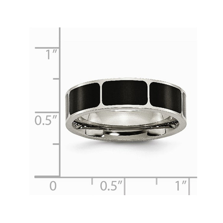 Mens Titanium 6mm Black Enamel Flat Polished Wedding Band Ring Image 2