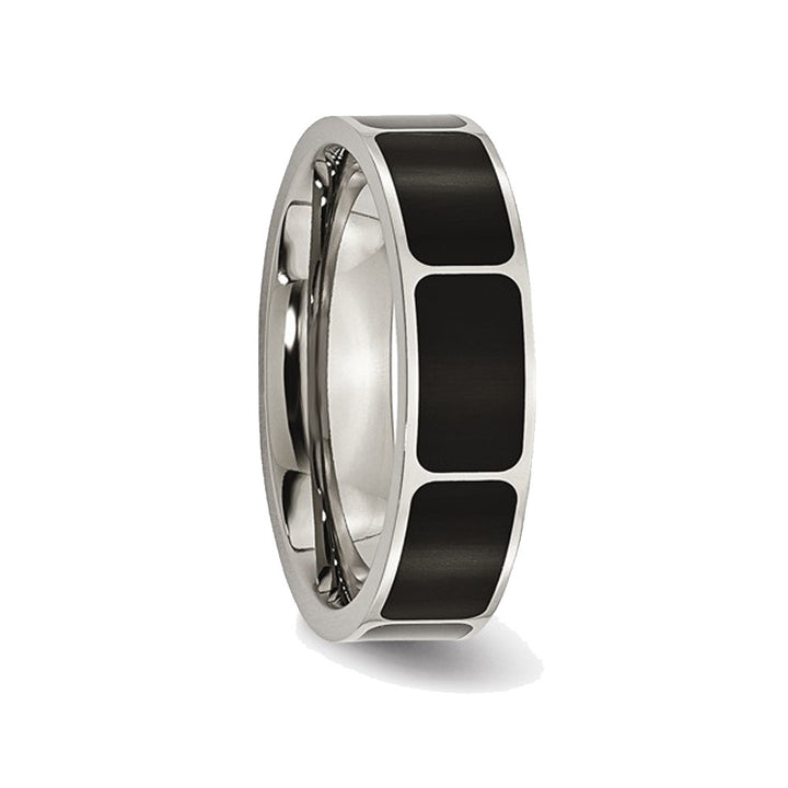 Mens Titanium 6mm Black Enamel Flat Polished Wedding Band Ring Image 3