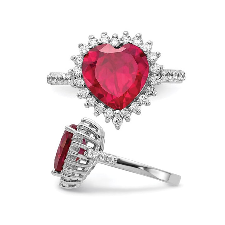 3.50 Carat (ctw) Lab Created Ruby Heart Ring in Sterling Silver Image 3