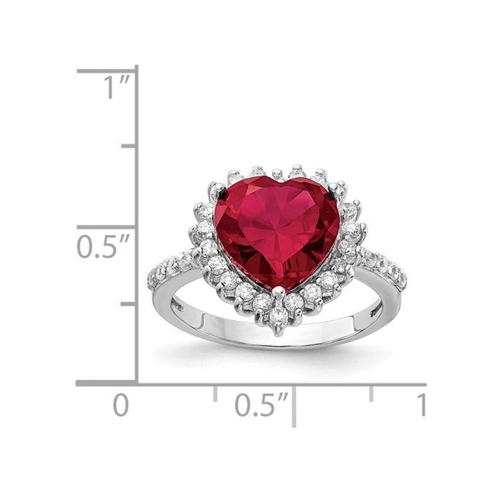 3.50 Carat (ctw) Lab Created Ruby Heart Ring in Sterling Silver Image 4