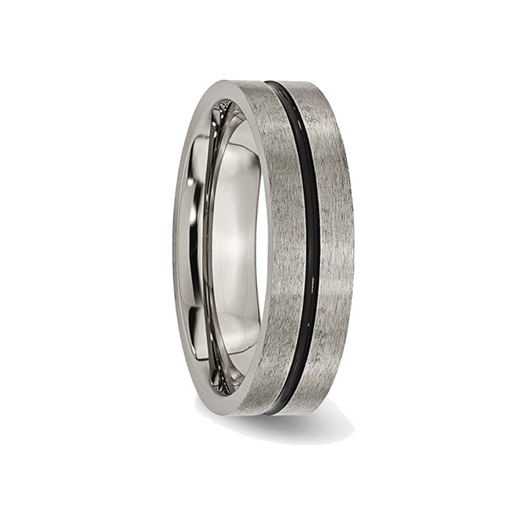 Mens Titanium 6mm Satin Black Enamel Brushed Wedding Band Ring Image 2