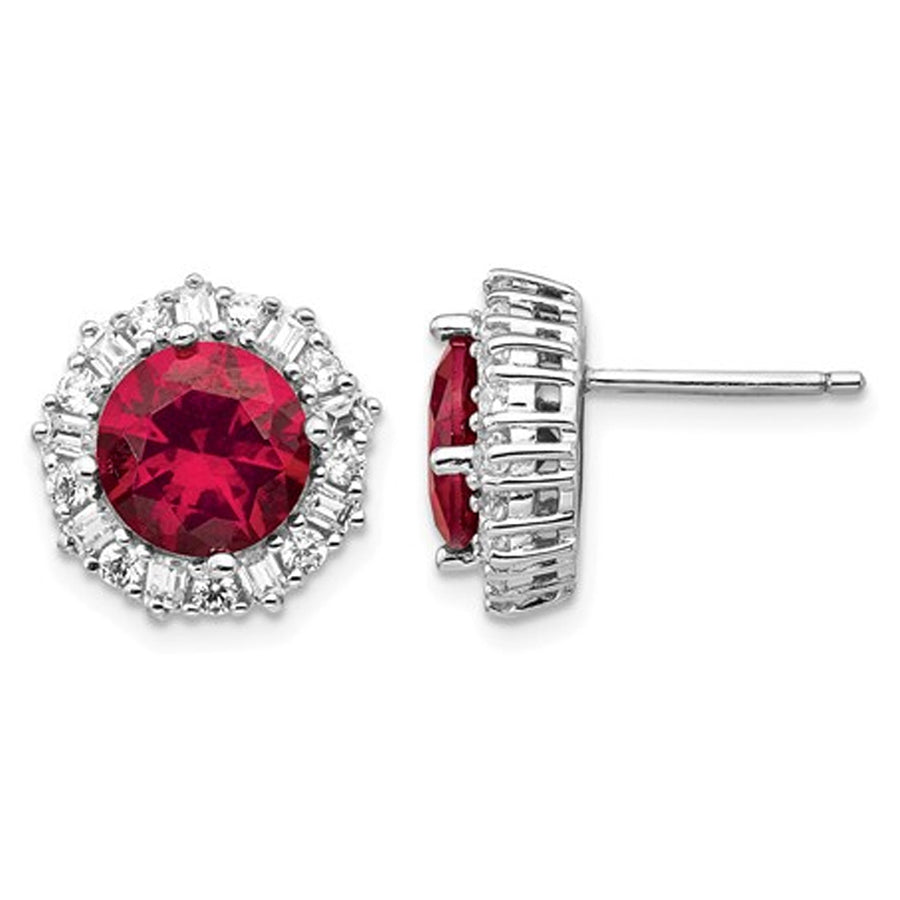 Lab-Created Ruby Earrings with Synthetic Cubic Zirconia (CZ) (CZ) in Sterling Silver Image 1