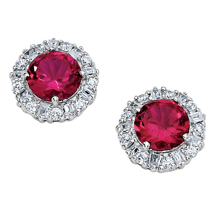 Lab-Created Ruby Earrings with Synthetic Cubic Zirconia (CZ) (CZ) in Sterling Silver Image 2