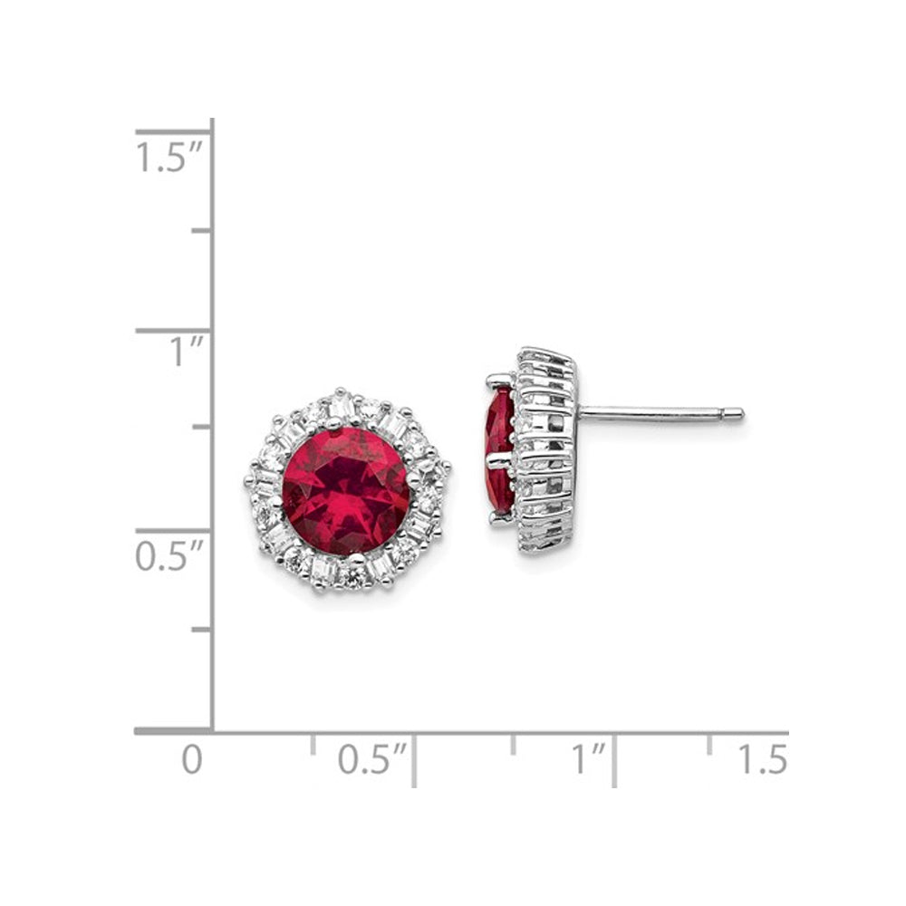 Lab-Created Ruby Earrings with Synthetic Cubic Zirconia (CZ) (CZ) in Sterling Silver Image 3