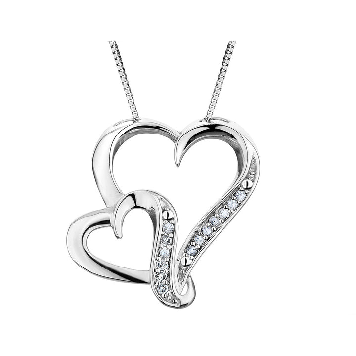 Sterling Silver Accent Diamond Heart Pendant Necklace 1/12 Carat (ctw) with Chain Image 1