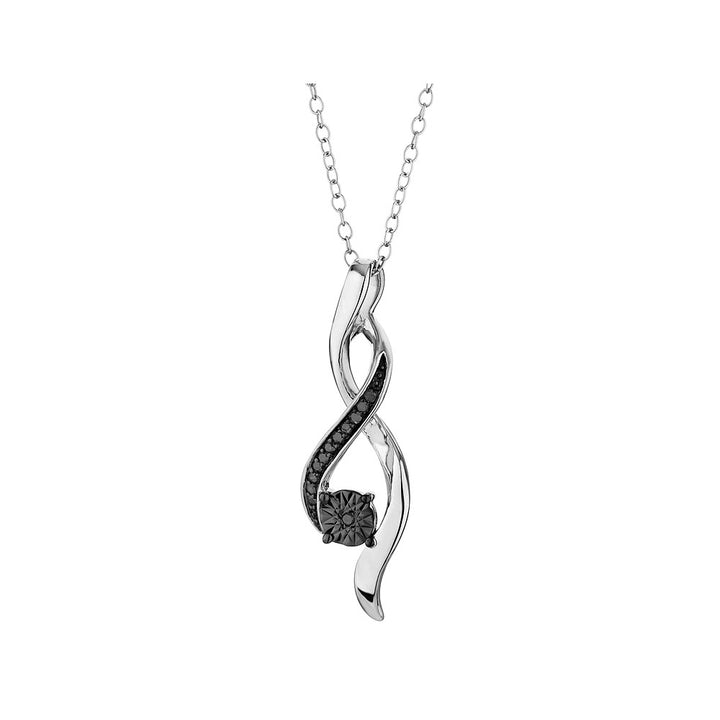 Black Diamond Accent Center Infinity Pendant Necklace in Sterling Silver with Chain Image 1