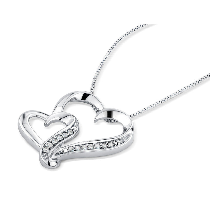 Sterling Silver Accent Diamond Heart Pendant Necklace 1/12 Carat (ctw) with Chain Image 2