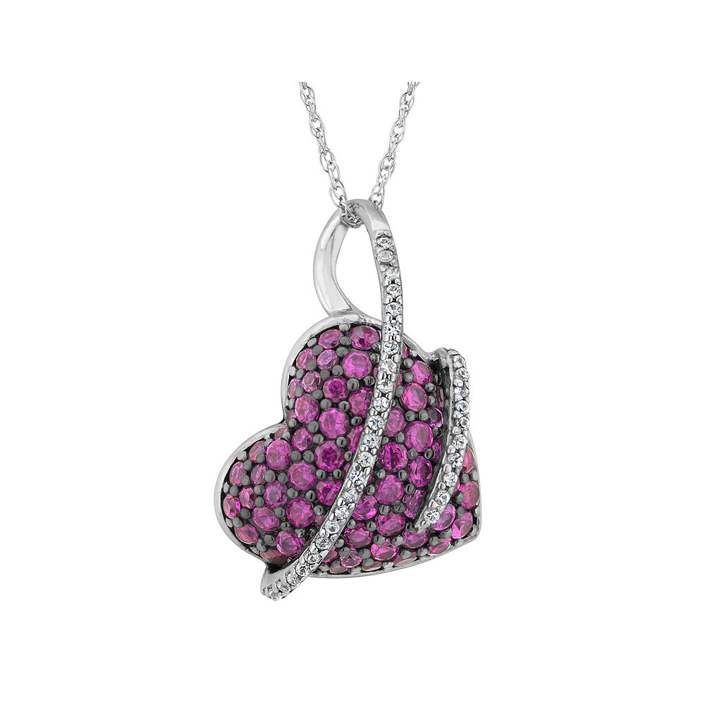 Sterling Silver Lab-Created Ruby Heart and Created White Sapphire Pendant Necklace with Chain Image 1