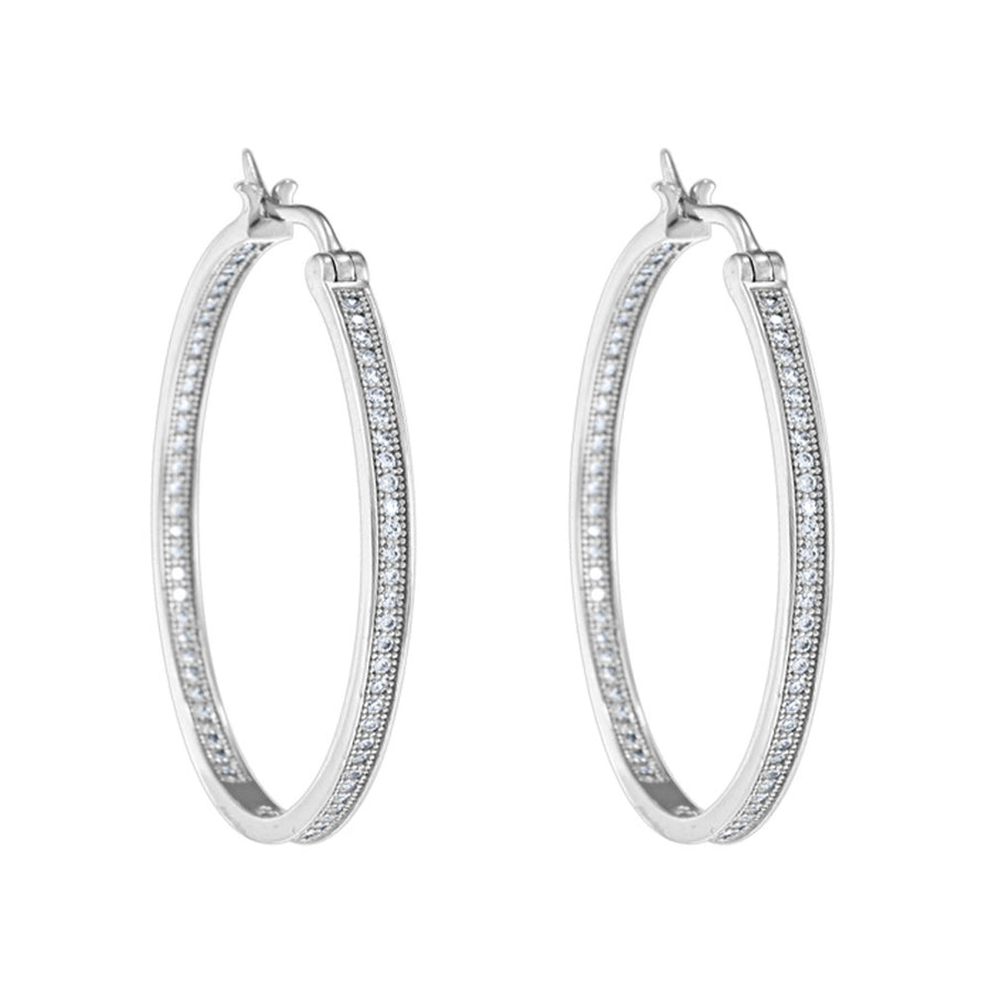 Synthetic Crystal In and Out Hoop Earrings 6/10 Carat (ctw) in Sterling Silver Image 1