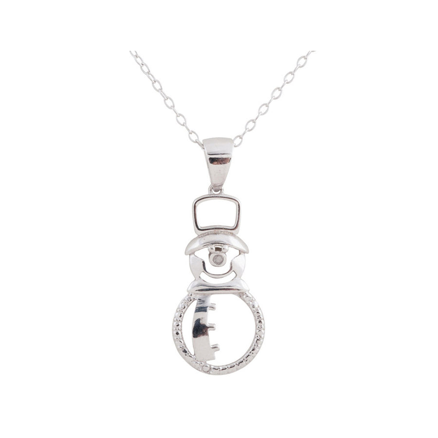 Snowman Pendant Necklace with Diamond Accent in Sterling Silver with Chain Image 1