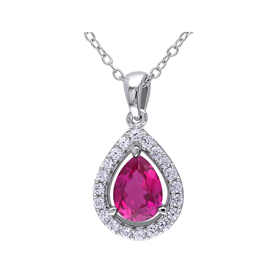 2.20 Carat (ctw) Lab Created Ruby and Created White Sapphire Teardrop Pendant Necklace in Sterling Silver with chain Image 1