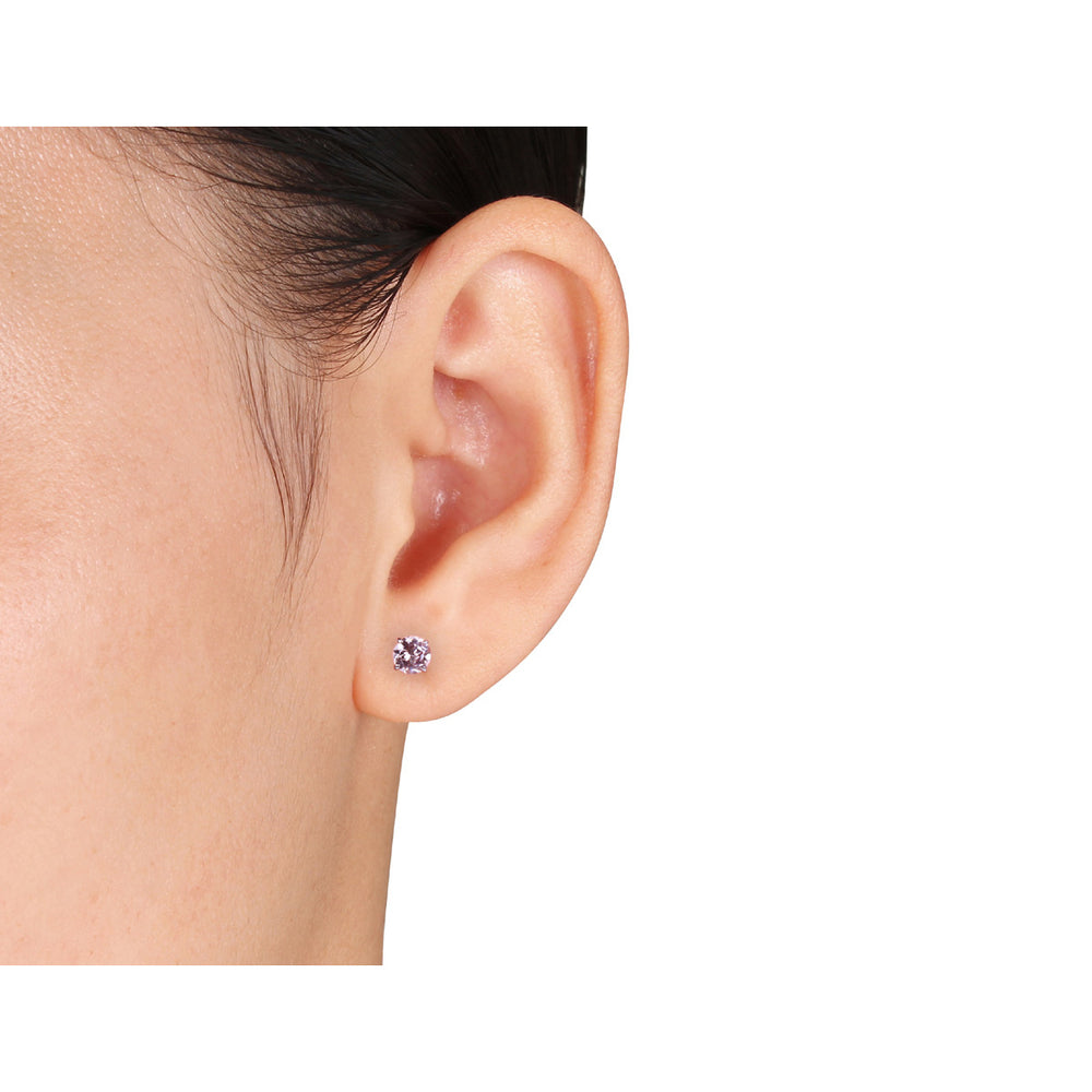1.0 Carat (ctw) Morganite Solitaire Stud Earrings in 14K White Gold Image 2