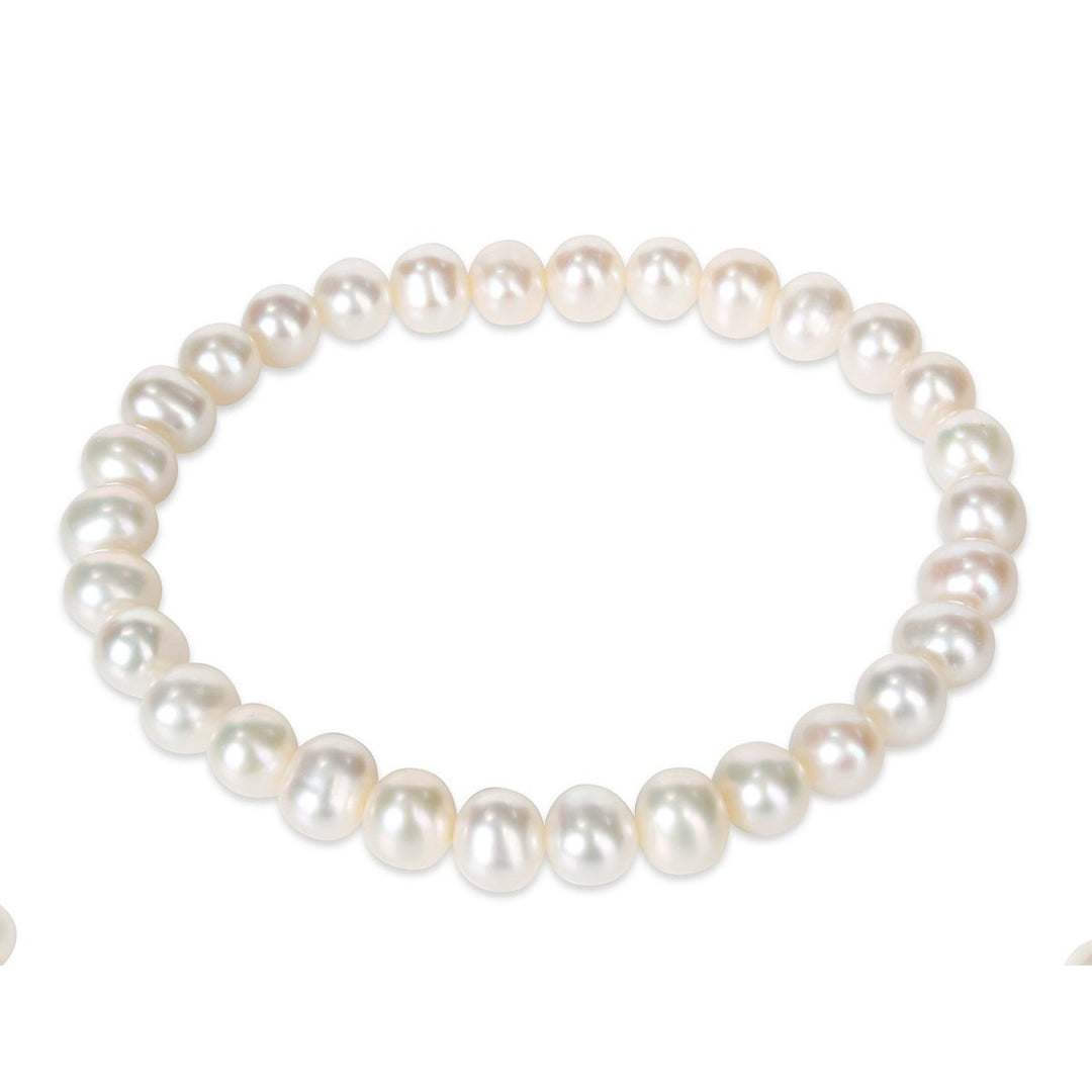 Freshwater Cultured Potato Pearl 6-7mm Necklace Stretch Bracelet and Earring Set in Silver Plating Image 3